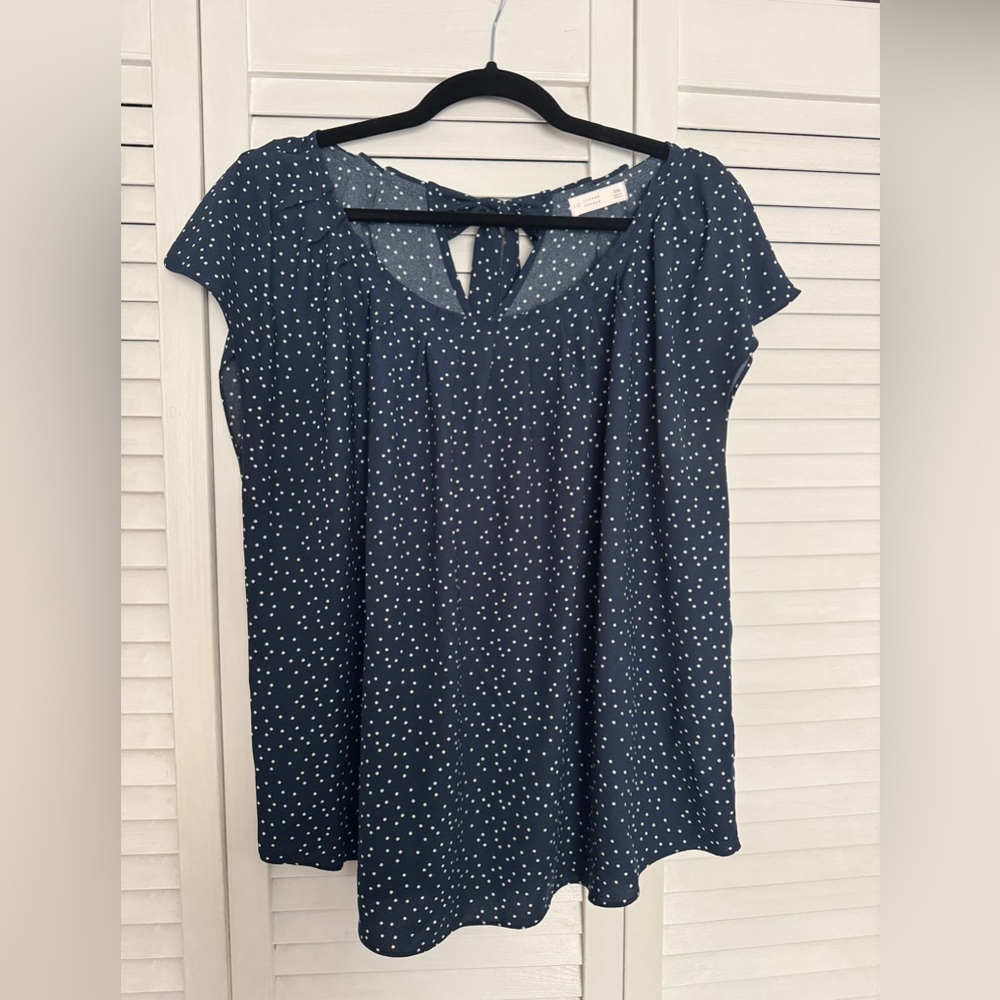 LC Lauren Conrad Shirred Sleeve Tie Neck Blouse